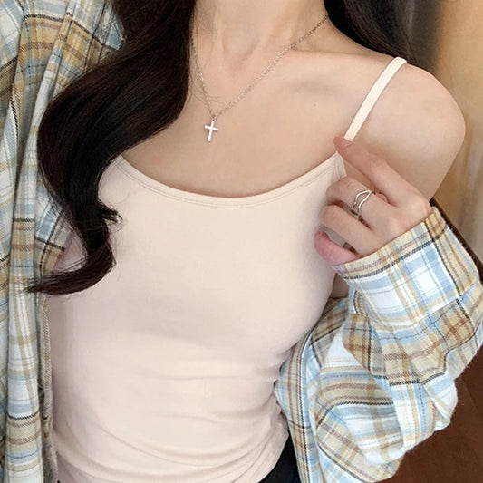 1pcs Girls Padded Bra Tank Top Women Casual Strap Top Vest Female Camisole With Removable Built In Bra Fitness Clothing S M L XL