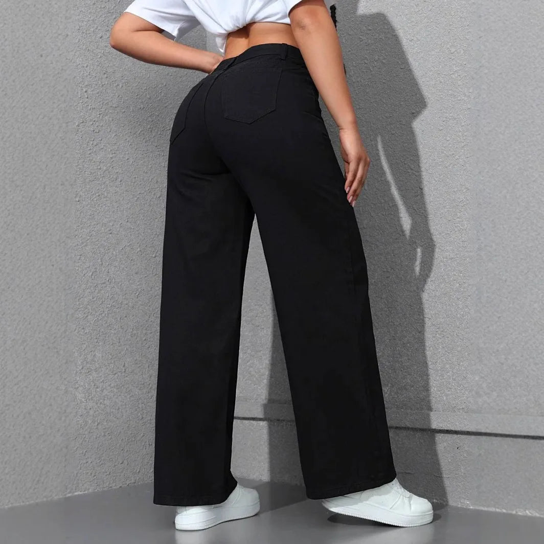 Denim Wide Leg Pants Women Streetwear Jeans Washed Distressed High Waist Straight Trousers Female Vintage Basics Floor Length