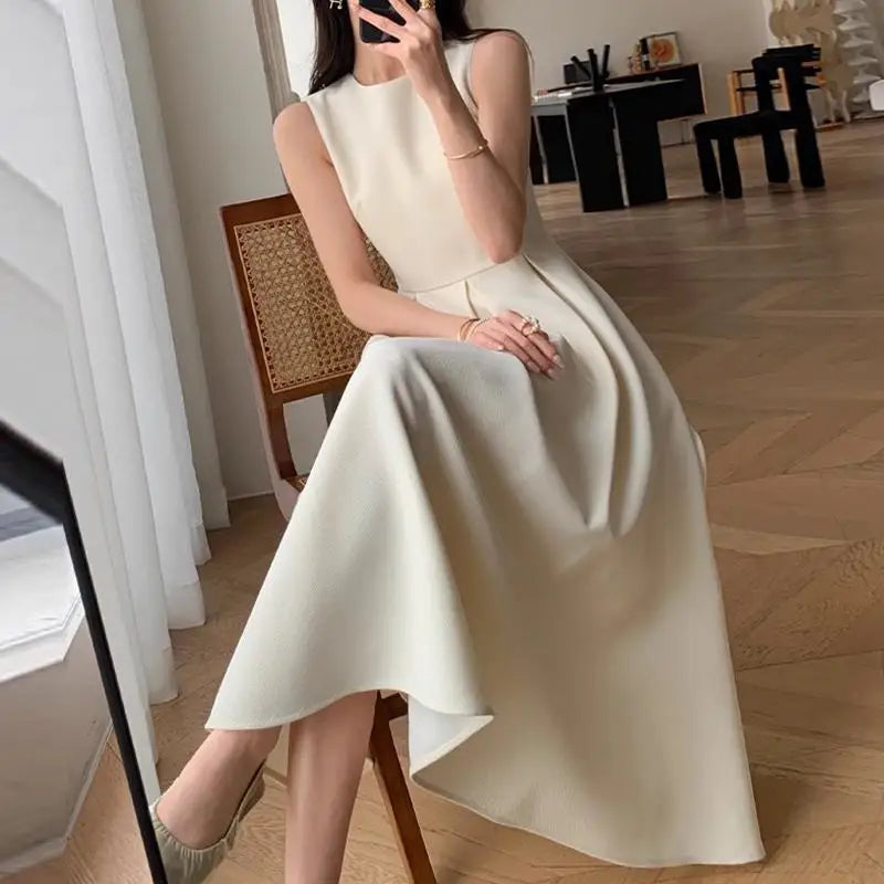 ZANZEA Women Sleeveless Pleated Dress 2024 Summer Korean A-line Tank Evening Dress Elegant Swing Vestido Vintage Party Long Robe