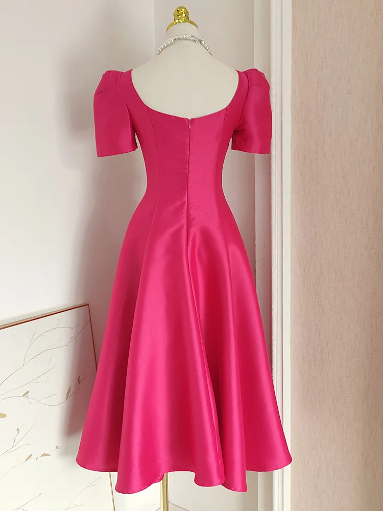 JAMERARY Summer Women Dress Long French Hepburn Style Fashion Party Elegant Square Collar Short Sleeve Midi Vestidos Party Robe