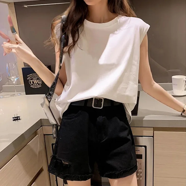 Summer Loose Round Neck Wide Sleeve T-shirt Women Student Top Outerwear Innerwear Base Shirt Comfortable Casual Style