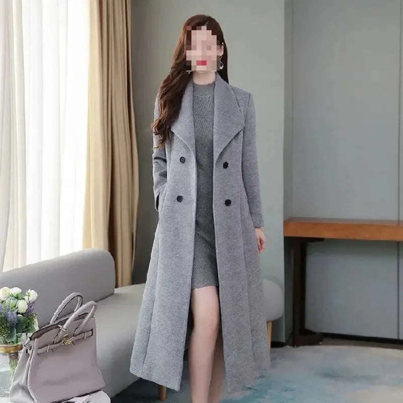 2023 Spring And Autumn New Women's Woolen Overcoat Plus Size Lapel Thickened Slim Fit Waist-Fitted Jacket Smooths Your Silhouett