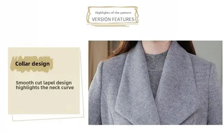 2023 Spring And Autumn New Women's Woolen Overcoat Plus Size Lapel Thickened Slim Fit Waist-Fitted Jacket Smooths Your Silhouett