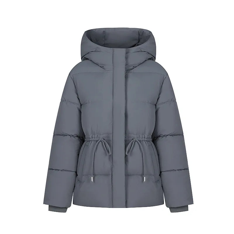 Women's Winter Padded Coat Solid Color Drawstring Waist-cinching Pockets Quilted Jacket For Female Minimalist Lady's Jacket