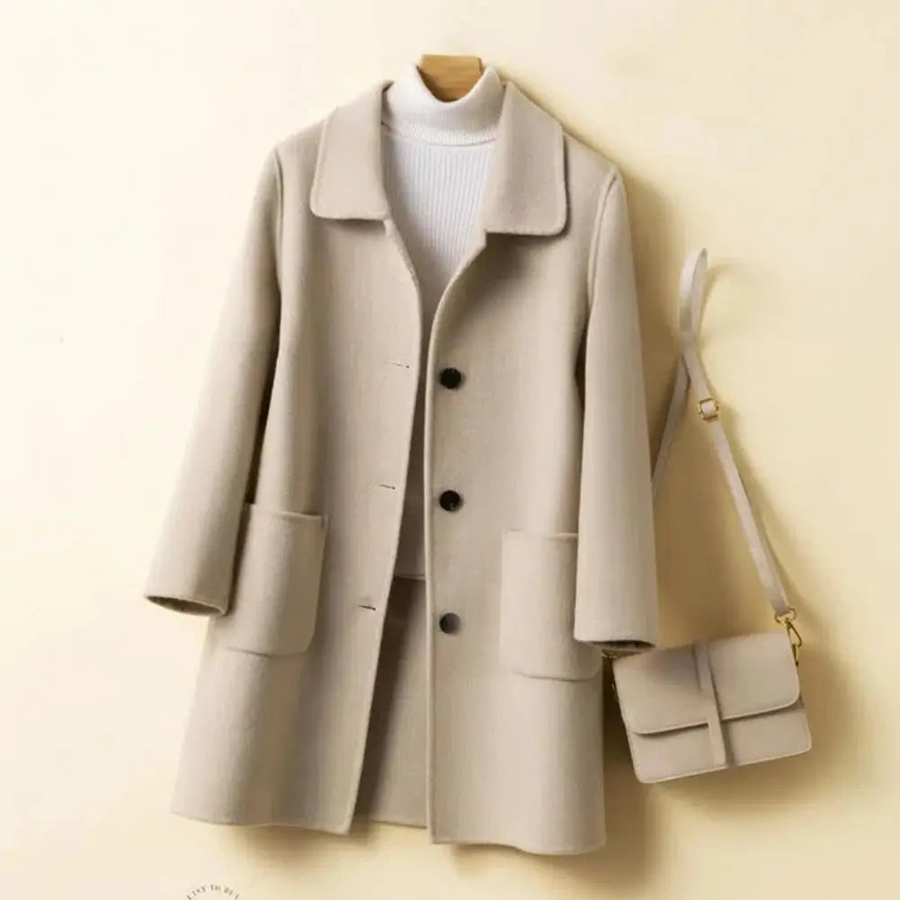 2024 Autumn Winter Women Solid Color Jackets Woolen Blends Coats Female Korean Elegant Retro Blue Red Apricot Outerwear Blazers