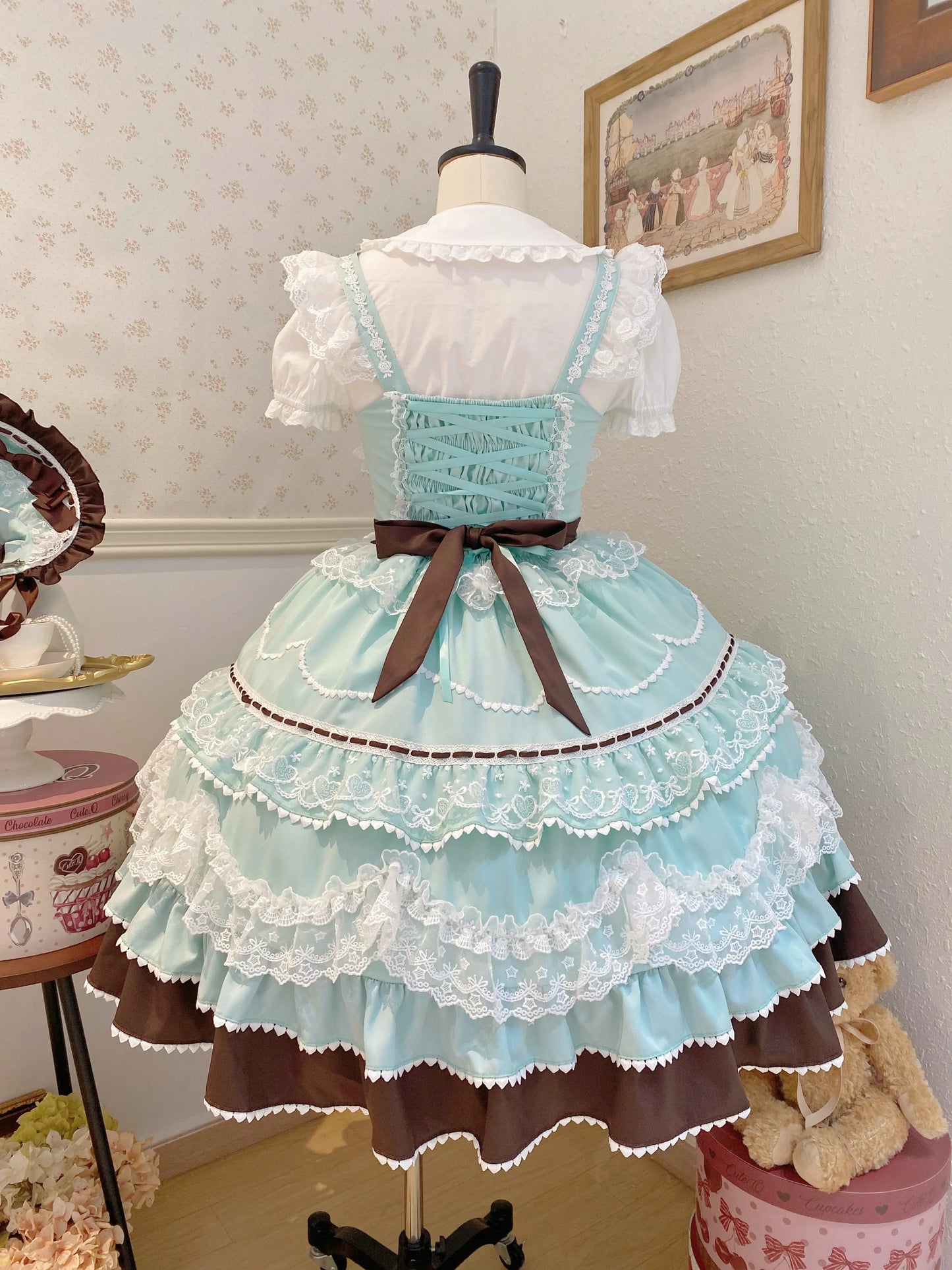 New 2025 Summer Original Sweet Lolita Jsk Dress Cute Bow Lace Stitching Kawaii Girls Women Elegant Slim Suspender Dresses