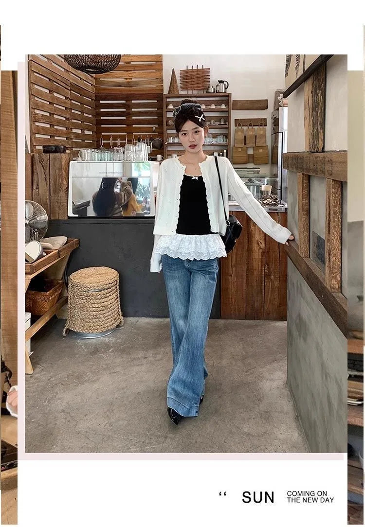 Bow Lace Patchwork Hem Cami White Top Women Camisole Long Ruffle Sleeveless 2025 Spring Autumn Y2K Korean Kawaii Camis Black