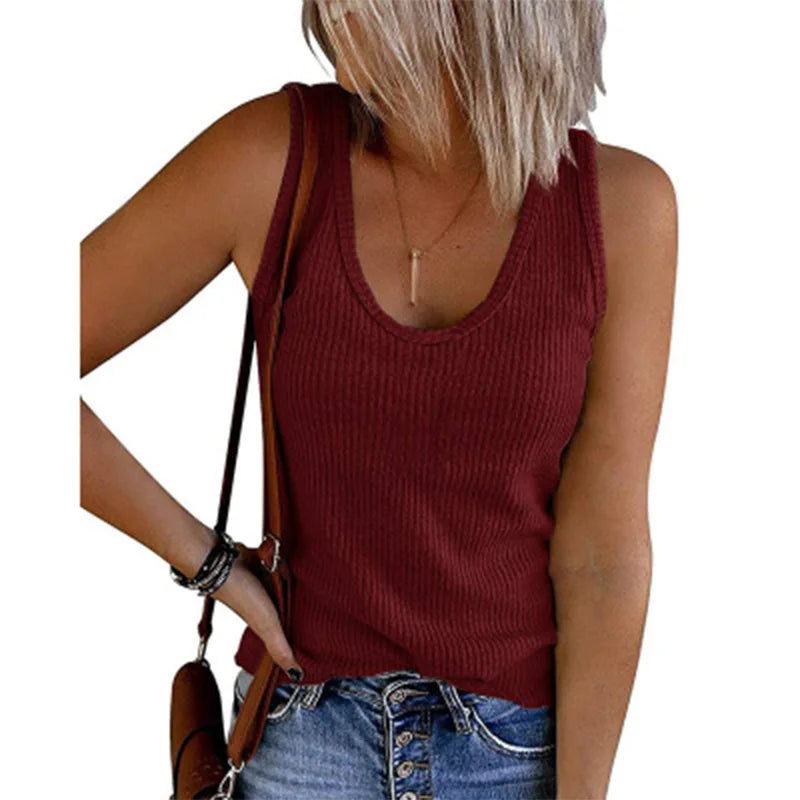 Spring and summer new women's vest u-collar sleeveless ribbed knitted vest t-shirt women