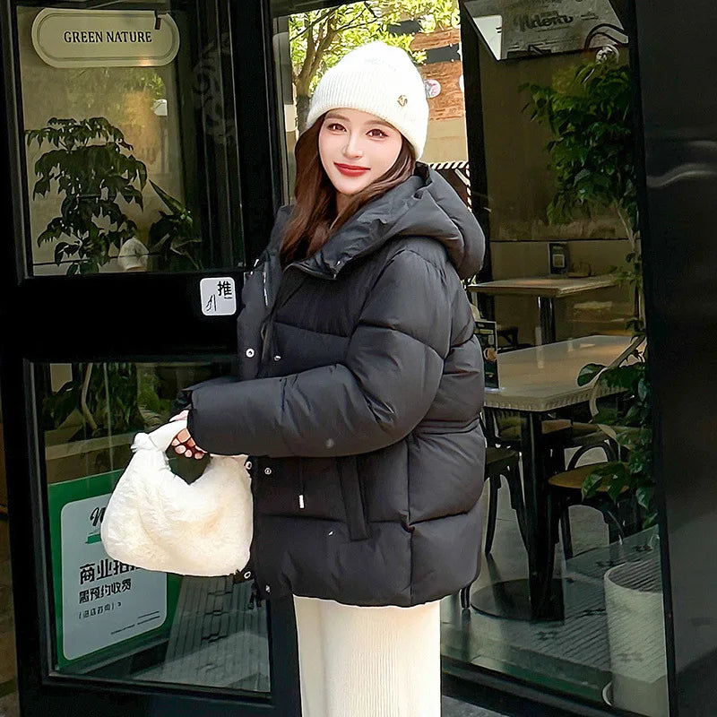 Women's Winter Padded Coat Solid Color Drawstring Waist-cinching Pockets Quilted Jacket For Female Minimalist Lady's Jacket