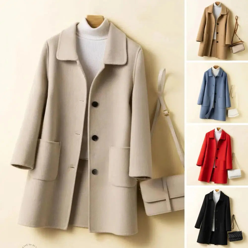 2024 Autumn Winter Women Solid Color Jackets Woolen Blends Coats Female Korean Elegant Retro Blue Red Apricot Outerwear Blazers