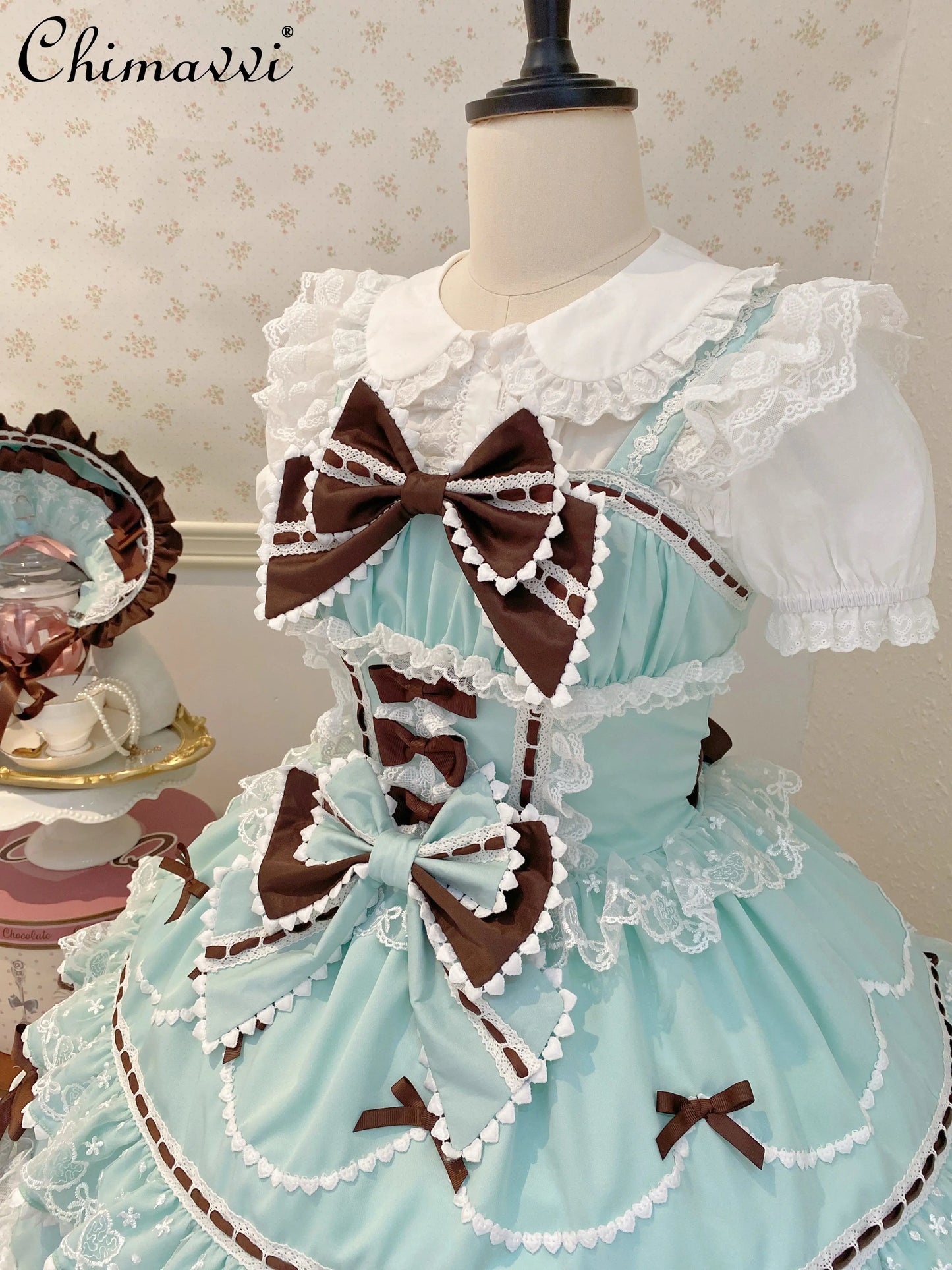New 2025 Summer Original Sweet Lolita Jsk Dress Cute Bow Lace Stitching Kawaii Girls Women Elegant Slim Suspender Dresses