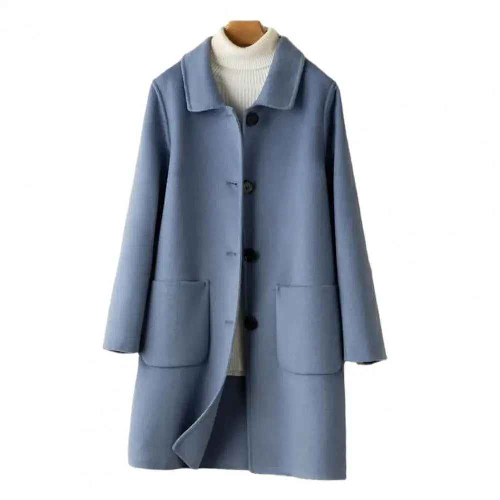 2024 Autumn Winter Women Solid Color Jackets Woolen Blends Coats Female Korean Elegant Retro Blue Red Apricot Outerwear Blazers