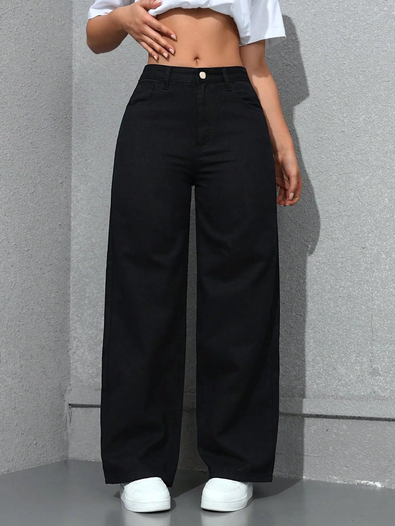 Denim Wide Leg Pants Women Streetwear Jeans Washed Distressed High Waist Straight Trousers Female Vintage Basics Floor Length