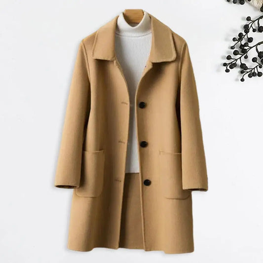 2024 Autumn Winter Women Solid Color Jackets Woolen Blends Coats Female Korean Elegant Retro Blue Red Apricot Outerwear Blazers