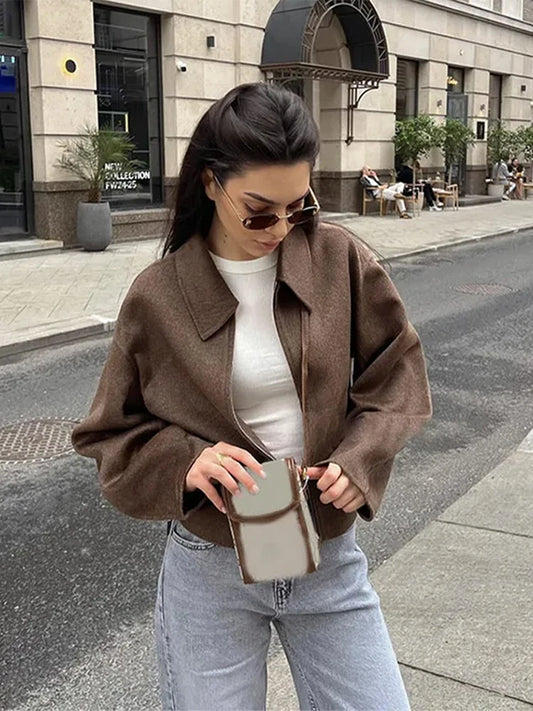 Faux Fur Zipper Jackets Women Casual Lapel Pocket Long Sleeves Wool Coats Female 2025 Autumn Winter Fashion Solid Soft Outwears