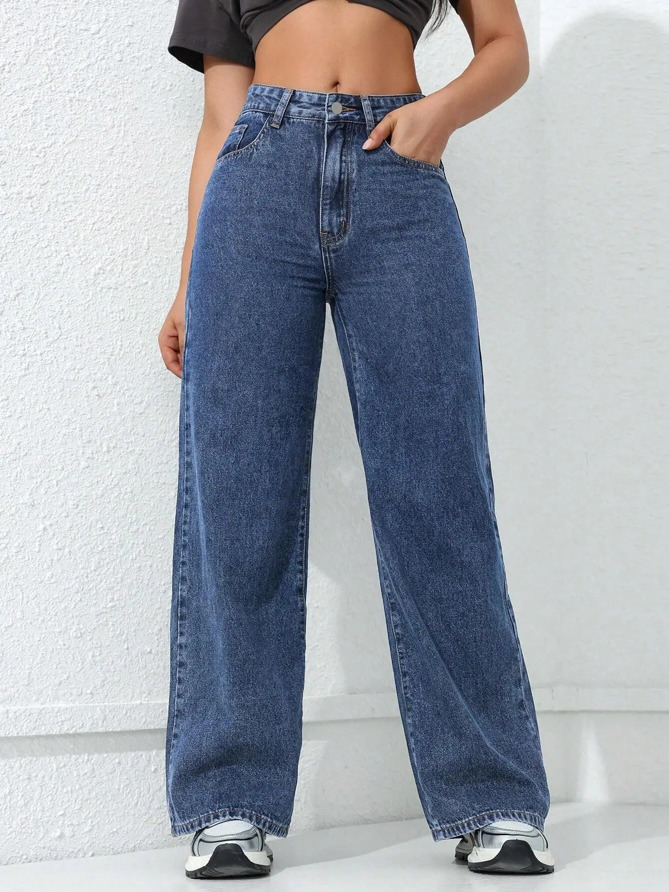 Denim Wide Leg Pants Women Streetwear Jeans Washed Distressed High Waist Straight Trousers Female Vintage Basics Floor Length