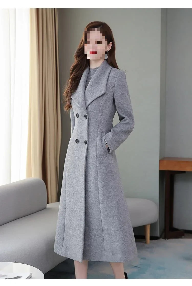 2023 Spring And Autumn New Women's Woolen Overcoat Plus Size Lapel Thickened Slim Fit Waist-Fitted Jacket Smooths Your Silhouett