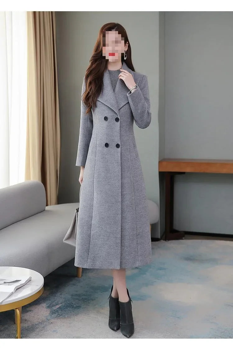 2023 Spring And Autumn New Women's Woolen Overcoat Plus Size Lapel Thickened Slim Fit Waist-Fitted Jacket Smooths Your Silhouett