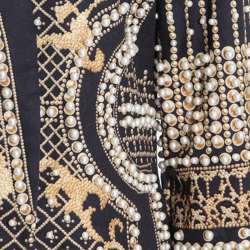 Women Suit Jacket V-Neck Long Sleeved Bubble Bead Print Retro Elegant Fashion Trend Versatile Loose Comfortable Suit Overcoat