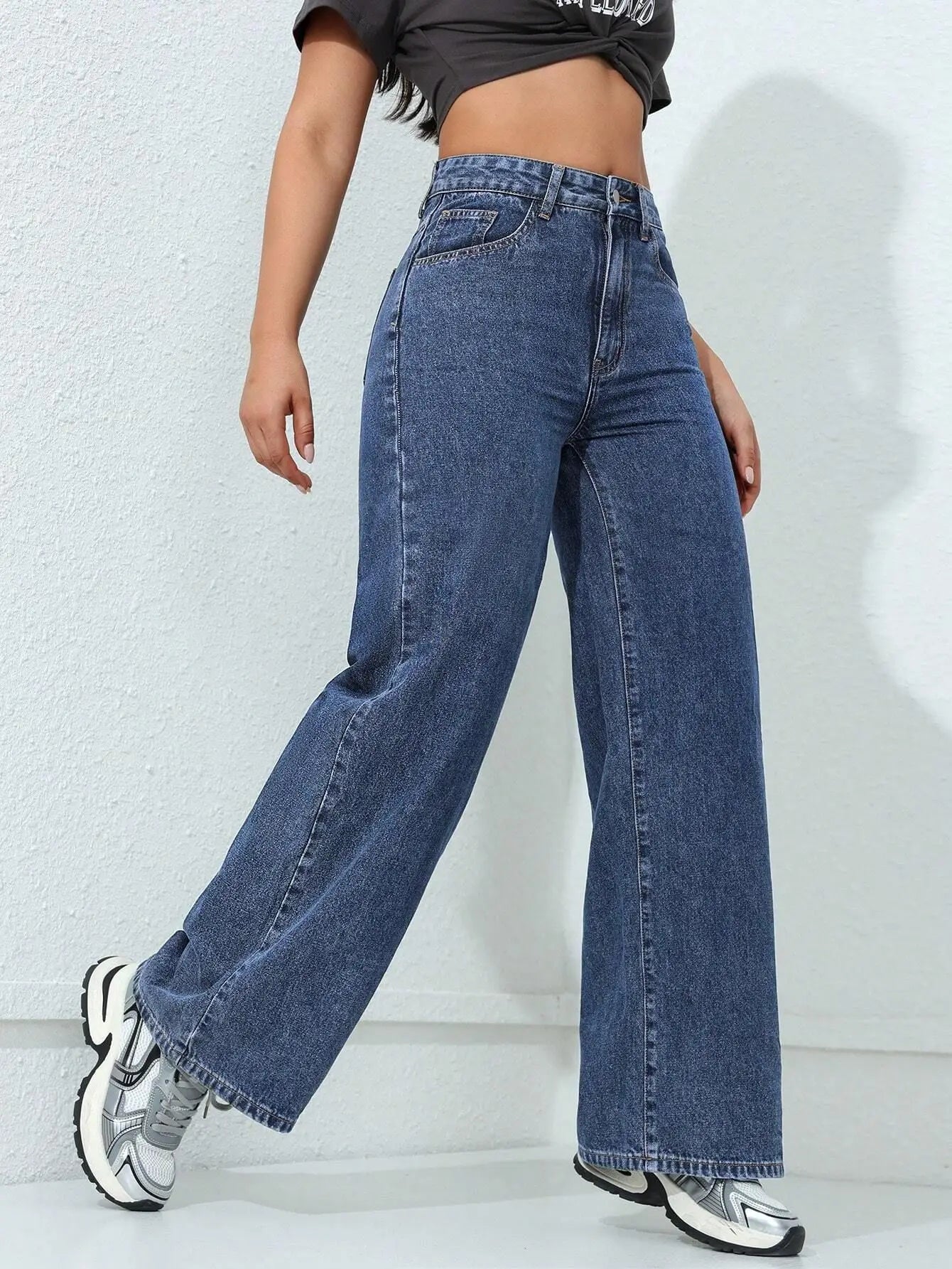 Denim Wide Leg Pants Women Streetwear Jeans Washed Distressed High Waist Straight Trousers Female Vintage Basics Floor Length